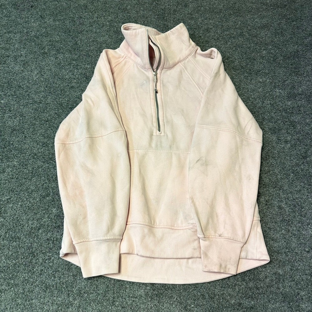 Lululemon Hoodie Womens Size M Pink Scuba Half Zip Fleece Funnel Neck Stained